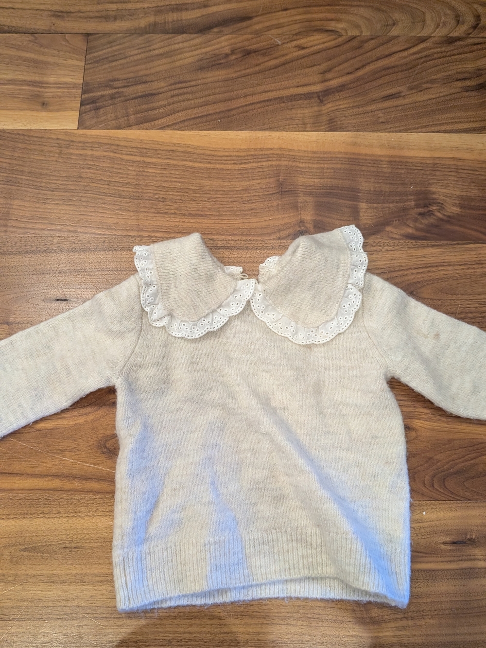 H&M Cream Knit Sweater with Eyelet Peter Pan Collar